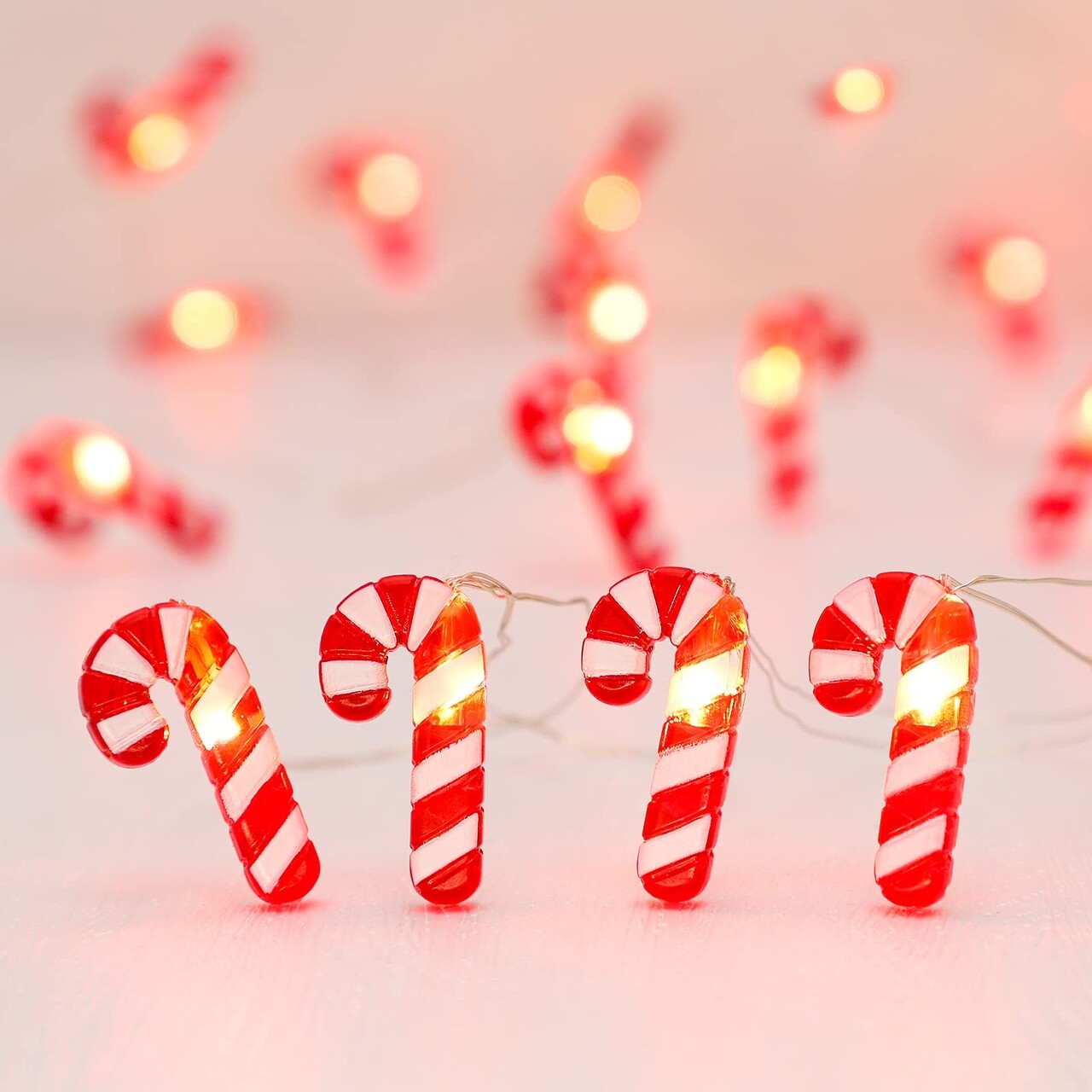 Ghirlanda decorativa Candy Cane, Lumineo, 20 LED-uri, lumina calda, 190 cm, rosu/alb - imagine 7